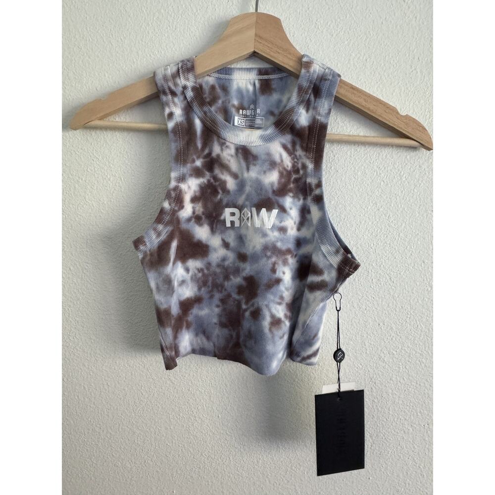 Raw Gear Women’s XS Blue Tiedye Racerback Tank Top Ribbed Stretch Workout Gear
